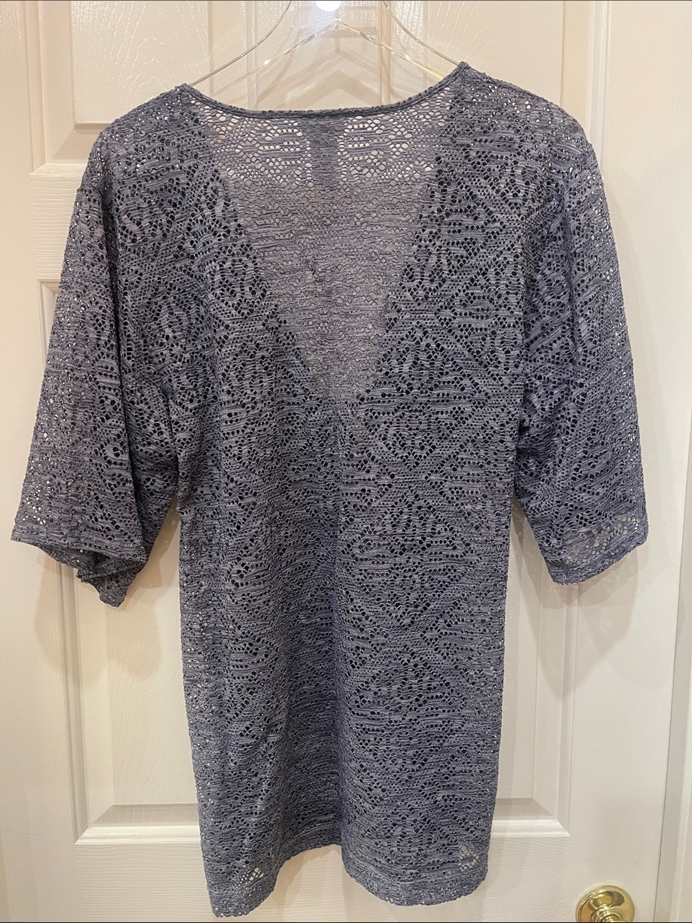 DOTTI- Crochet Tie-Front Cover-Up in Slate Blue S:S - Picture 4 of 4